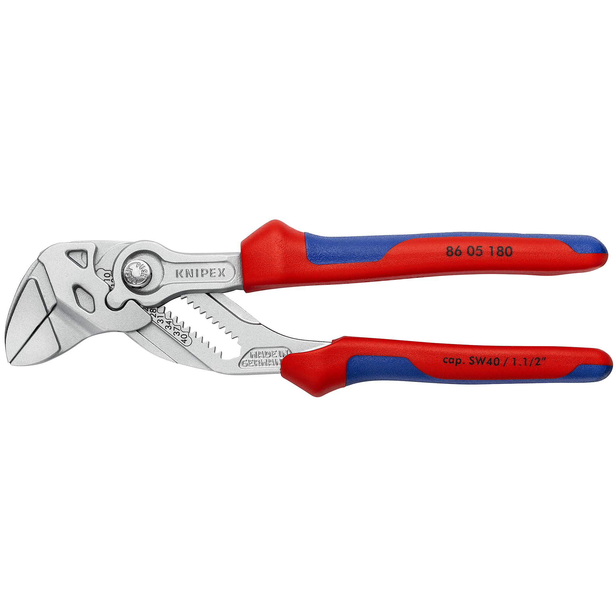 KNIPEX Pliers Wrench - 7.25in., Comfort Grip, Chrome Vanadium, 1.5in. Jaw Capacity, Model# 86 05 180